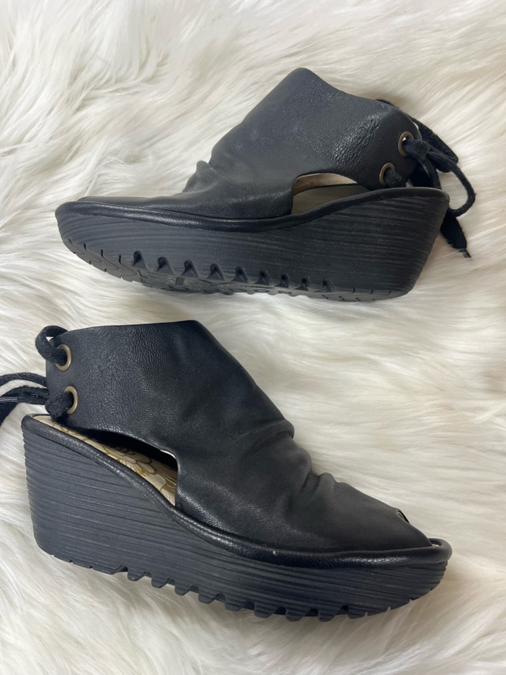 Fly London YUZU800FLY black wedge sandals shoes women’s 5.5 6 (36)